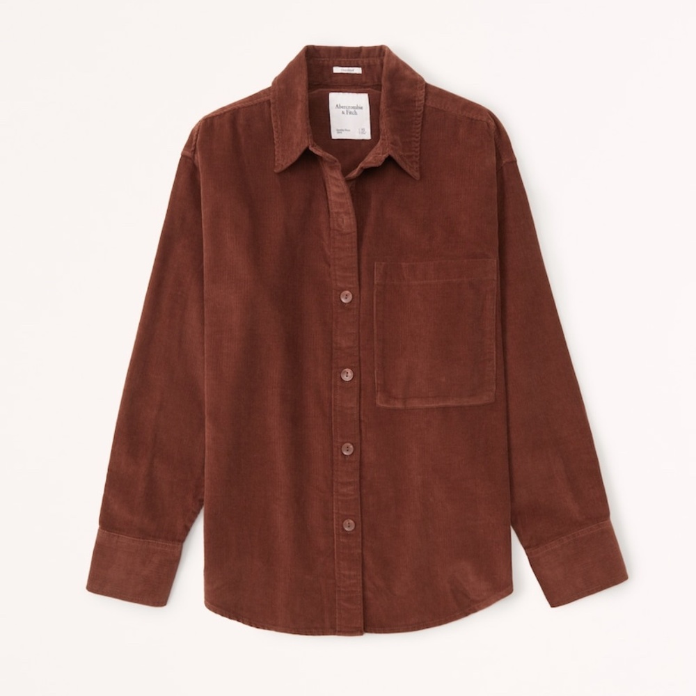 Abercrombie Oversized Corduroy Shirt Jacket in Rust